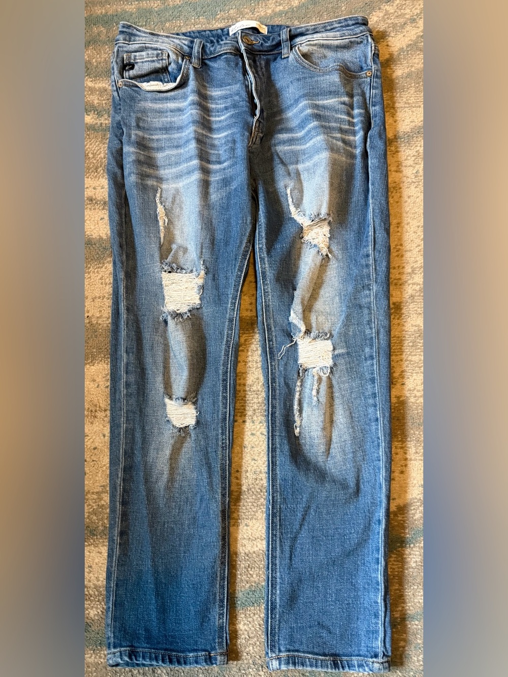 KanCan Women's Blue Distressed Straight Leg Jeans Size 30